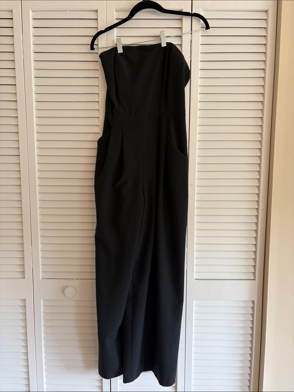 Black Halo Strapless Black Jumpsuit with Side Pockets